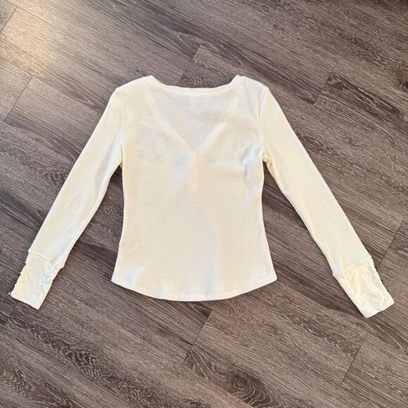 Pilcro Waffle Henley Top in Ivory - Picture 9 of 9